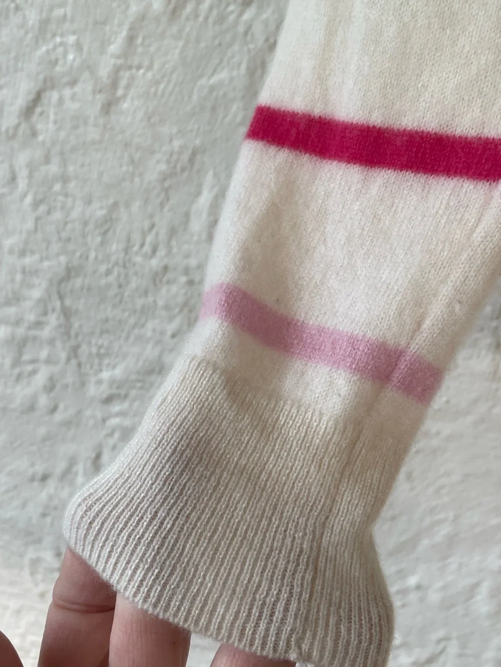 Cynthia Rowley 2-ply 100% cashmere white colorful striped pullover sweater; S